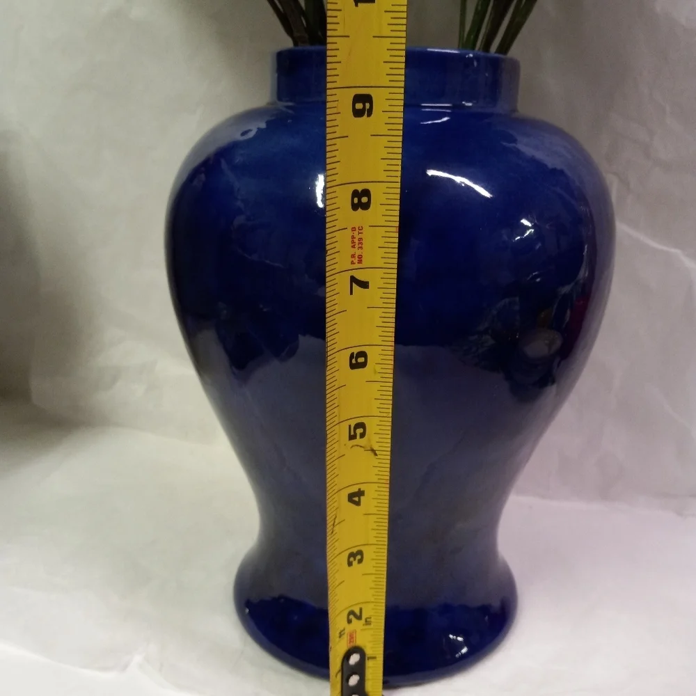 VINTAGE Satsuma Large Cobalt Blue Asian Vase  Peacock Floral